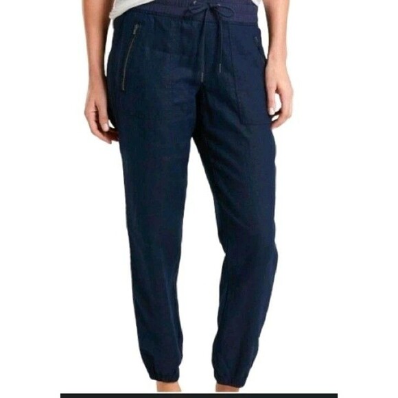 Athleta Cabo Tide Linen Jogger Dark Blue Size 22 Pullon Pockets Mint Conditio - Picture 1 of 5